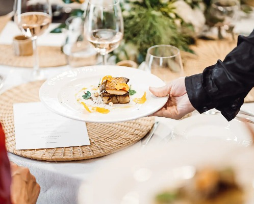 A plate with a gourmet meal served at DaO Hotel