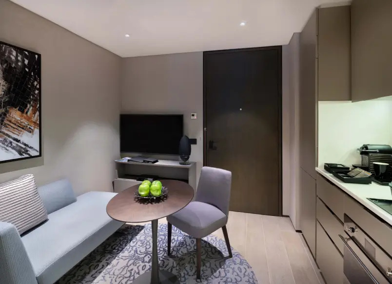 Living area in One-Bedroom Deluxe at Dao by Dorsett AMTD Singapore.