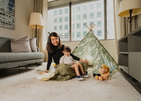 Mother and child beside a playhouse in Dao by Dorsett AMTD Singapore bedroom.