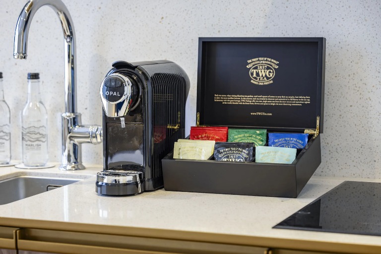 A Nespresso machine with TWG tea in Dao Studio Twin, North London.