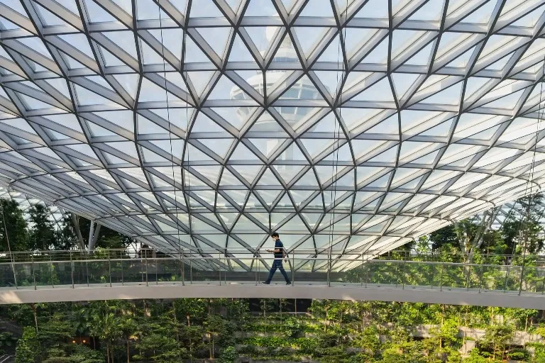 Modern interior architecture in the Changi Airport Singapore.