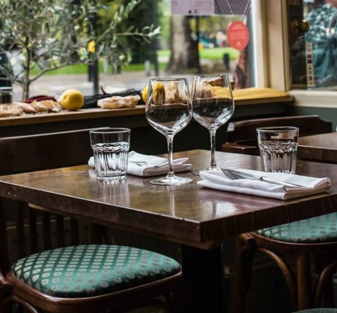 A table for two in the Bocconi Restaurant, West London.