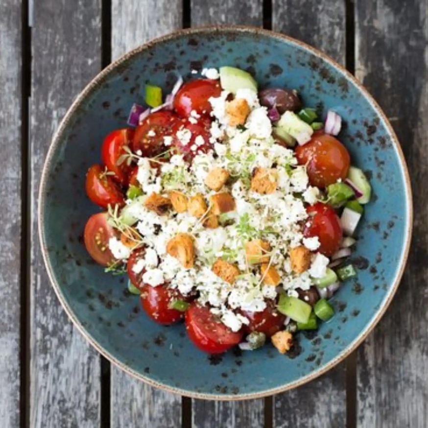 A bowl of Greek salad served at Mazie a restaurant.