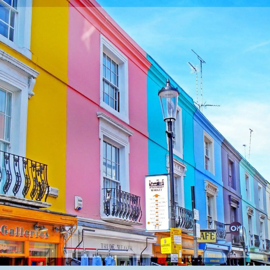 Colourful buildings at the Portobello & Golborne Market.