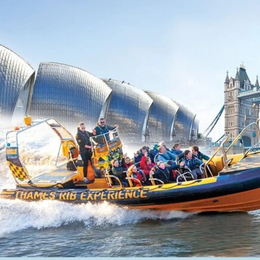 A group of people going on a speedboat adventure, West London.