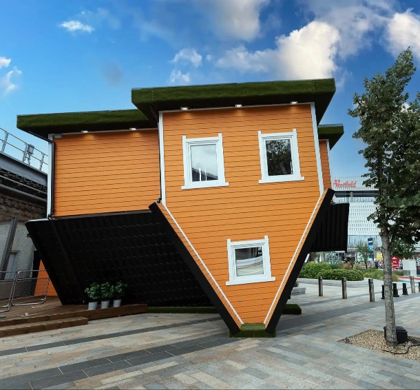 Upside-down house in White City in West London.