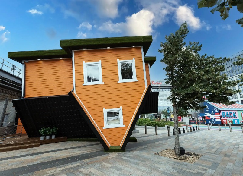 Upside-down house in White City in West London. Upside-down house in White City in West London.